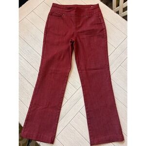 D & Co Cotton, Poly, Spandex Women's Red Straight Leg Pull On Pants. Boho‎ Sz 4